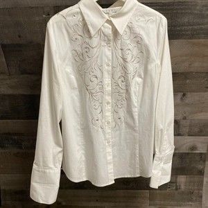 CAbi Embroidered Shirt white Sz XL Vintage Fall 2006 Collection